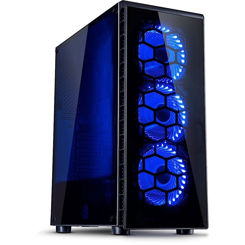 InterTech CXC2 Midi Tower ATX Gaming Gehäuse Seitenfenster, Blue LED